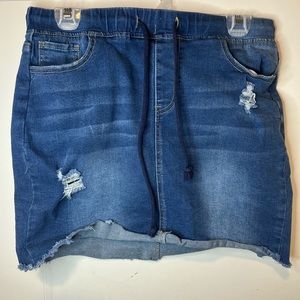 YMI adjustable distressed denim shirt (size medium).